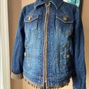 CAbi  Tweed and Denim Jean Jacket with Fringe Detail Photo 1