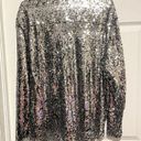 POL NWT  Metallic Sequin Women’s Long Sleeve Shirt Size Small Button Silver NYE Photo 6