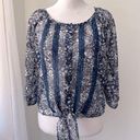 Full Tilt  Navy Blue & White Sheer Floral Print Tie-Front Blouse Photo 1