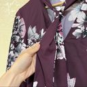 Natori  Purple Floral Neck Tie Button Down Blouse Photo 6