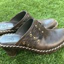 Frye Charlotte chocolate brown leather studded slip on wedge mules 7 Photo 10