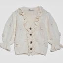 ZARA  NWOT Ruffled Floral Gem Button Down Knit Cardigan Sweater in Ivory Cream Photo 10