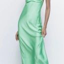 ZARA NWT  MINT GREEN SATIN EFFECT MIDI CUT OUT DRESS VIRAL TIKTOK Photo 0