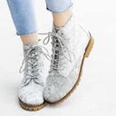 Qupid Gray Velvet Lace Up Ankle Boots Photo 2