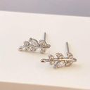 925 Silver Plated CZ Cubic Zirconia Leaf Stud Earrings for Women Photo 4