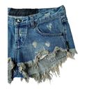 One Teaspoon  Distressed Fringe Cut Off Mini Sexy Bootie Shorts Medium Wash Sz 27 Photo 4