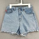 Vintage California Tag Jean Shorts Juniors 11/12 Light Wash Raw Hem High Rise Photo 0