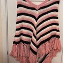 Caslon  Women's Chevron Stripe Knit Fringe Poncho Sweater Multi-Color Size Medium Photo 2