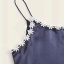 Boutique Navy Blue, Flowered, Satin, Pajama Set Photo 3