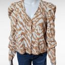 Nine West  Tan White Zebra Stipe Puff Sleeve Cardigan Size Large Photo 1