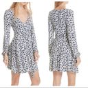 Free People  Small Wrap V Neck Mini Floral Long Sleeve Dress White Blue Pradera Photo 7