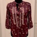 Jolt  Semi Sheer Burgundy Maroon Embroidered Floral Blouse Shirt XS Photo 0