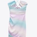 ZARA New  Pastel Tie Dye Satin Ruched Cut Out Mini Dress Size XS Photo 7