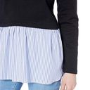 Nicole Miller Studio Sweatshirt French Terry Combo Black Striped Blue White XL Photo 2