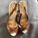 Isaac Mizrahi  Shiny Burnt Orange/Brown Heels Photo 5