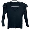 Veronica Beard  Selene Ribbed Ruffle Top Size XS Long Sleeve Black Shirt Photo 2