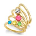 INC NEW  (5) STACK RING SET Size 7 Gold Tone Crystal Stone Pink Green Blue Yellow Photo 3