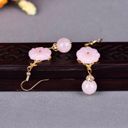 18K Gold Plated Pink Agate Flower Dangle Drop Earrings for Women,Flower Earrings Photo 2