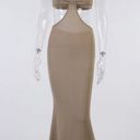 Boutique NEW Tan Knit Cutout Backless Bodycon Maxi Dress Photo 4