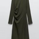 ZARA NWOT  Ruched Dress - Ribbed, L, Khaki Olive Green Photo 0