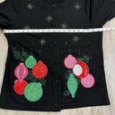 Onque Casuals Christmas Women Medium Black Button Up Cardigan Holiday Rhinestone Photo 9