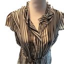 Worthington Sheer Black & White Short Sleeve Button Down Ruffled Collar Top PL Photo 1