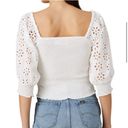 Wish The Label Frame White Shirred Eyelet Lace Cropped Blouse Lacy Ruched size L Photo 4