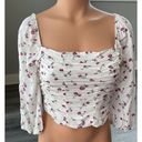 LA Hearts  PacSun White Floral Crop Top Size S Side Zip Ruched Smocked R7 Photo 0