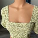 BP  Nordstrom Floral Linen Crop Top Size XS Puff Sleeve Smocked Green Yellow N2 Photo 1