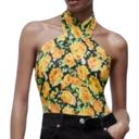 ZARA  Twist Neck Floral Halter Top Bodysuit Small Yellow Green Floral Sz M Photo 3