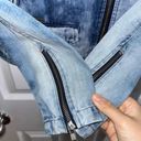 Diesel  De Lupus Denim Jean Biker Moto Jacket Belt, size xs, blue breasted *RARE Photo 13