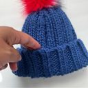 Boden Blue,Pink,White and Red Pom Pom Knit Ribbed Beanie Size XS Stretch Blue Photo 4