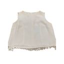 Vintage 80s 90s White Silk? High Neck Top Beaded Open Weave Hem Women Medium Photo 3