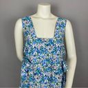 Vintage‎ Liberty Dress Apron Style Faux Wrap Side Ties Square Neck Blue Floral Size M Photo 8