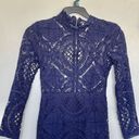 Hello Molly Dress Size 6 Blue Crochet Mini Sheath High Neck Long Sleeve Cocktail Photo 7