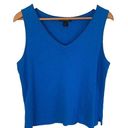 St. John  Blue V Neck Top Sleeveless Tank Sweater Knit Wool Blend Size Large Photo 0