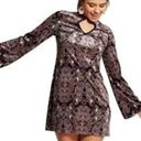 Xhilaration  Black Multi Velvet Paisley Trunpet Sleeve Mini Dress Size Medium Photo 1