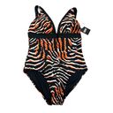 DKNY  TIGER BLACK Plunging Animal Print One Piece Black & Brown Swimsuit NWT 8 Photo 2