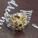 Daisy Vintage 1970s Yellow  Brown Leaf Cabochon Boho Adjustable Silver Tone Ring Photo 7