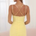 Lucy in the Sky Sandra Mesh Ruched Bodycon Dress in Yellow Photo 1