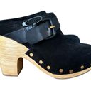 Veronica Beard Black Dacey Suede Heeled Clogs Size 7 Leather Boho Mules Photo 2