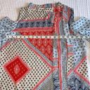 Chico's CHICO’S Size 0 Cold Shoulder Tie Neck Blouse Red Blue Cream Patchwork Bandana Photo 12