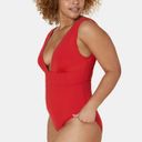 ANDIE  Mykonos Plunge One-Piece Long Torso Swimsuit in Cherry Red Sz. Large Tall Photo 1