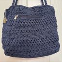 Lina Boho Navy Blue Crochet Woven Lined Shoulder Bag Purse Multiple Compartments Photo 3