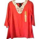 Premises Shirt Women's Medium NWT Linen Rayon Blend Coral Lace Photo 0