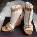 Brian Atwood  Pinkston Open Toe Platform Wedges Suede Sandals Tan Brown 7 37 Photo 0