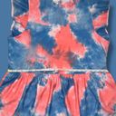 Pink & Blue Tie Dye Ruffle Mock Neck Cap Sleeve Babydoll Top, Size XL, Unbranded Photo 7