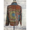 Chico's  1 Denim Jean Jacket Womens M Collar Long Slv Cotton Western Aztec Tribal Photo 2