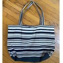 LES TOILES DU SOLEIL Large Black & White Striped Canvas Bag Photo 1