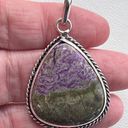 Handmade Teardrop Natural Charoite Gemstone Sterling Silver 1.7” Pendant Photo 2